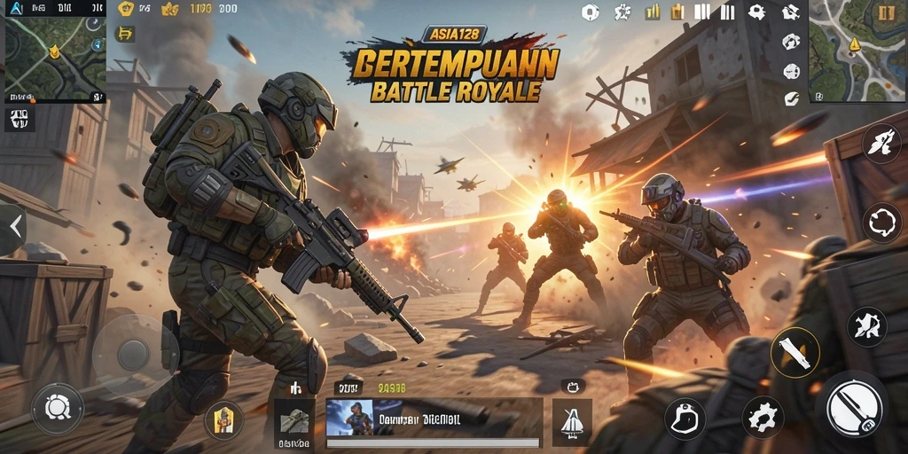 Tampilan gameplay ASIA128 yang memukau di arena Battle Royale.