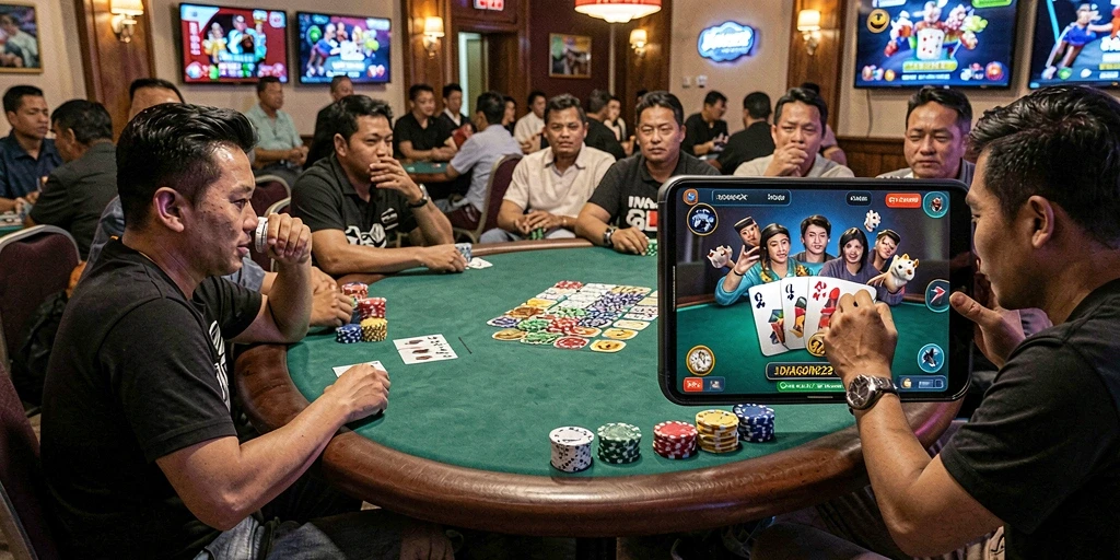 Tampilan gameplay Poker seru di DRAGON222 dengan pemain bersaing.