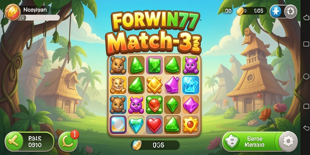 Tangkapan layar <strong>FORWIN77</strong> menunjukkan gameplay Match-3 yang seru.