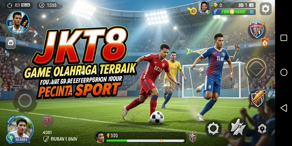 Screenshot utama JKT8 menampilkan kompetisi seru dalam permainan olahraga.