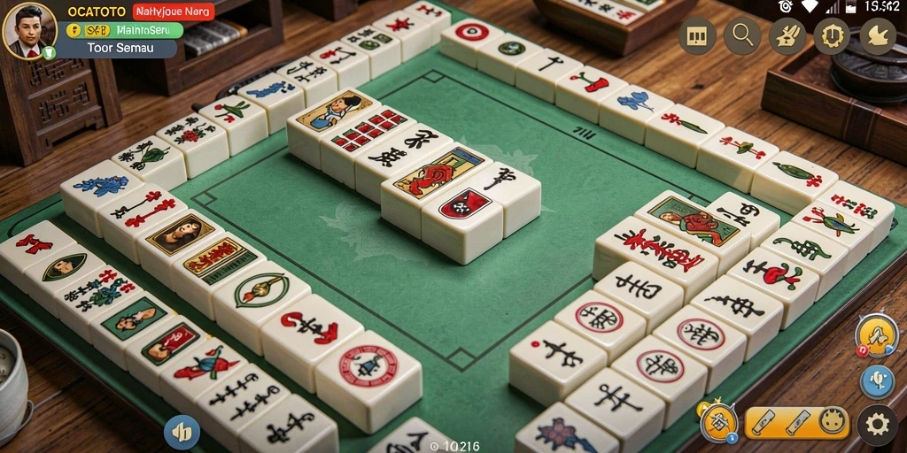 Tampilan menarik gameplay OCATOTO dengan ubin Mahjong yang berwarna-warni.