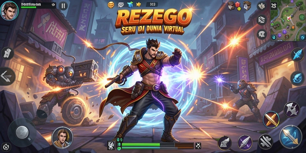 Screenshot gameplay <strong>REZEGO</strong> yang menunjukkan pertarungan mendebarkan antar karakter.