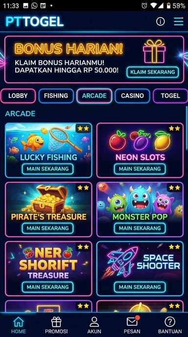 Tampilan utama aplikasi pttogel yang intuitif.